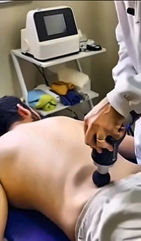 Atendimento de fisioterapia com aparelho de liberação